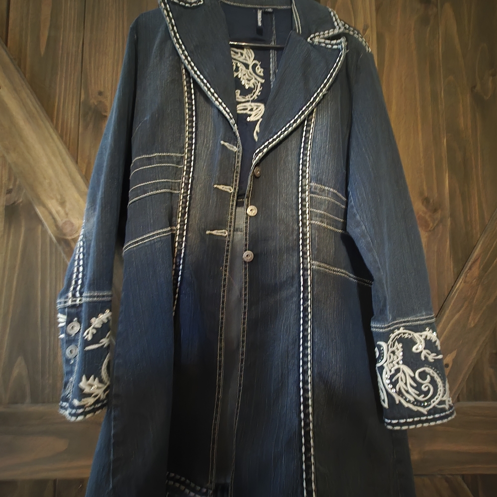 Embroidered Denim Coat